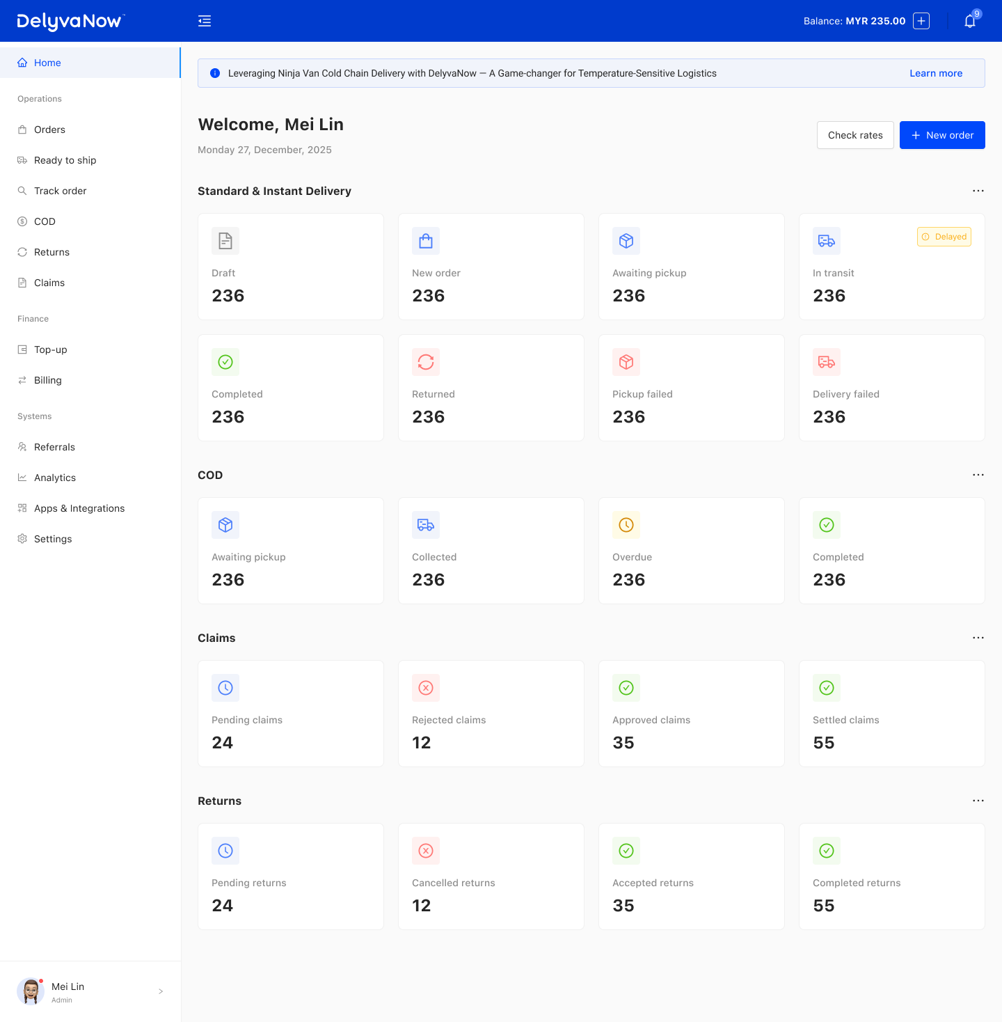 Delyva Customer Portal